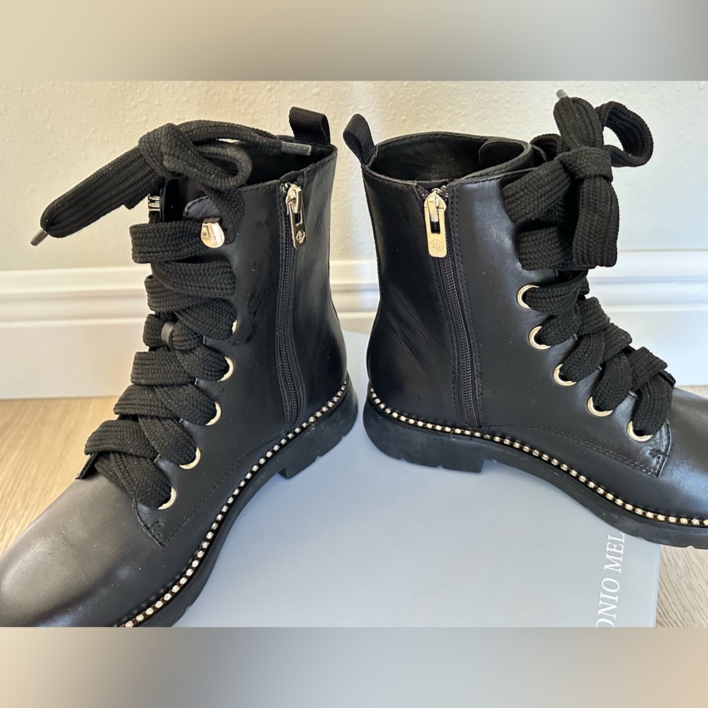 Antonio Melani Black Rhinestone Combat Boots. NIB - Picture 5 of 9